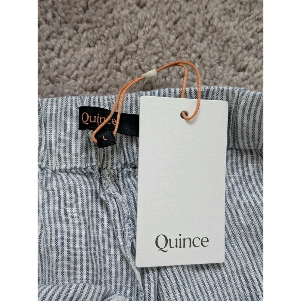 Quince 100% European Linen Tapered Ankle Pant Blue Pinstripe Size Large NWT